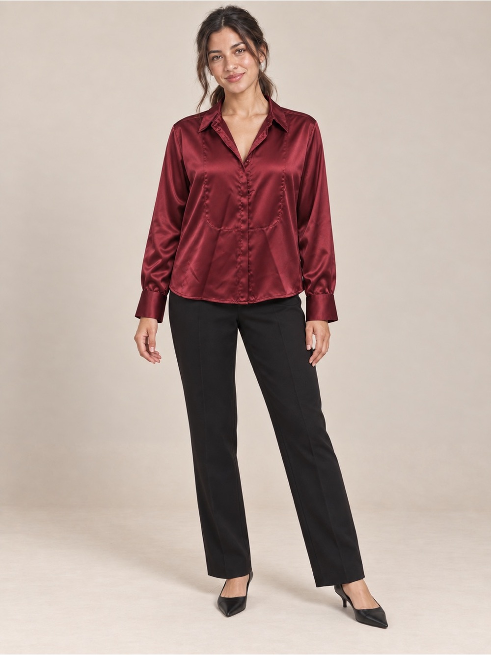 NWT LOFT Burgundy Satin Button Front Blouse Women XL Long Sleeve